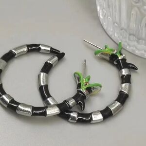 New Beetlejuice Serpent Black and Silver Hoop Earrings